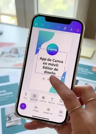 App de Canva en móvil mostrando editor de diseño