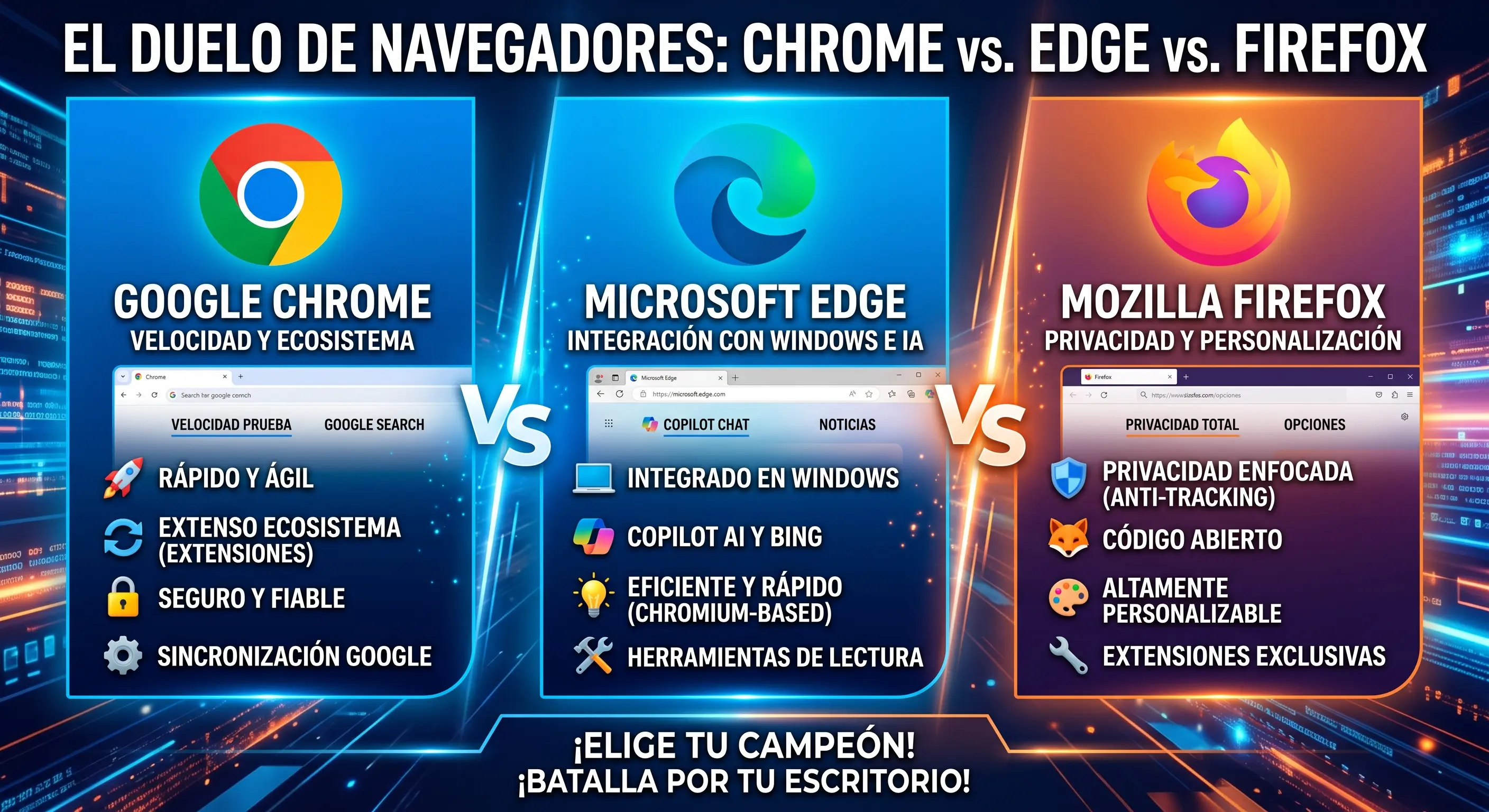 Chrome vs Edge vs Firefox: cuál es mejor en 2026 según velocidad, RAM y batería