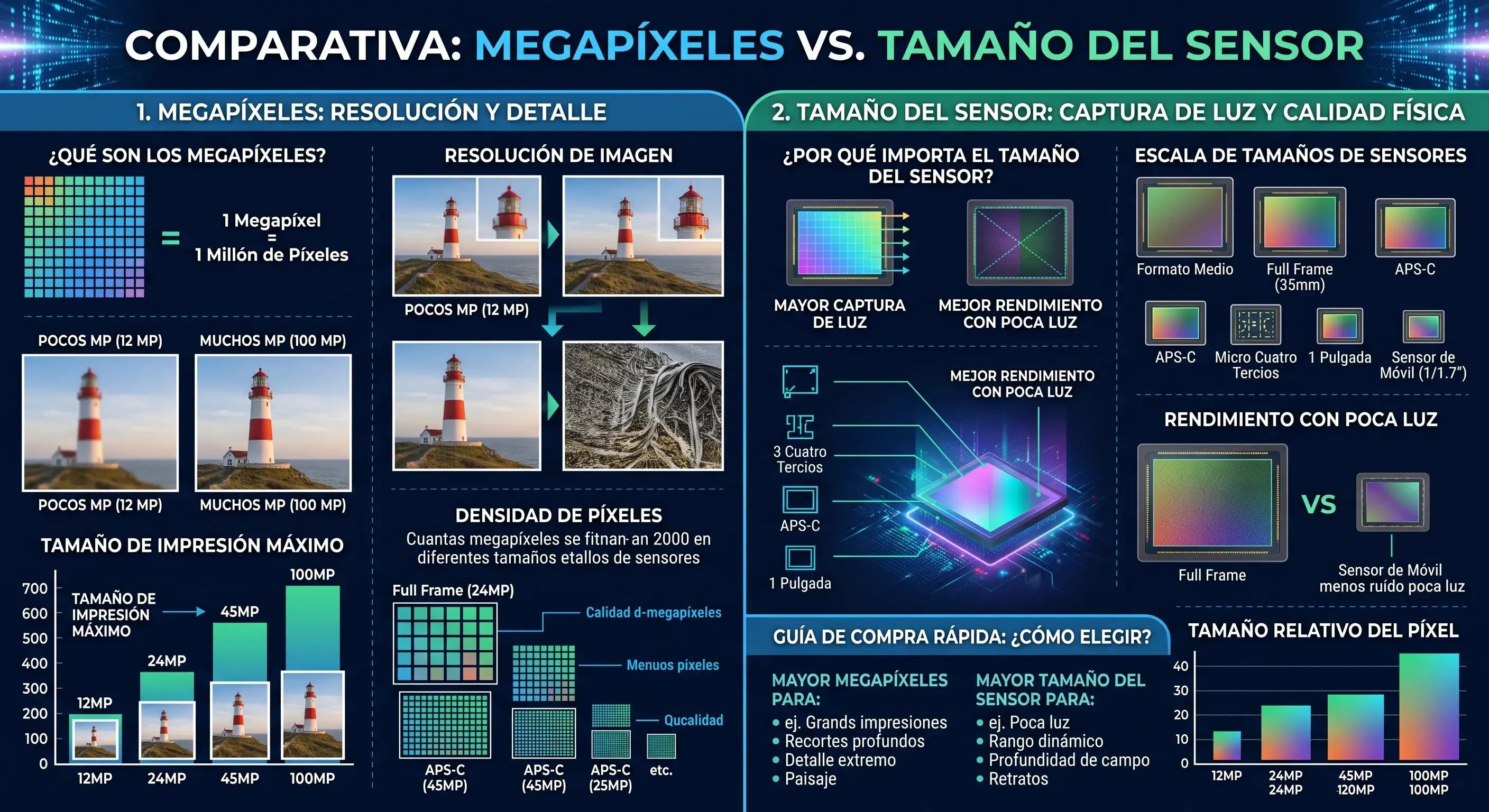 comparativa de tamaños de sensor y megapíxeles en cámaras de móvil